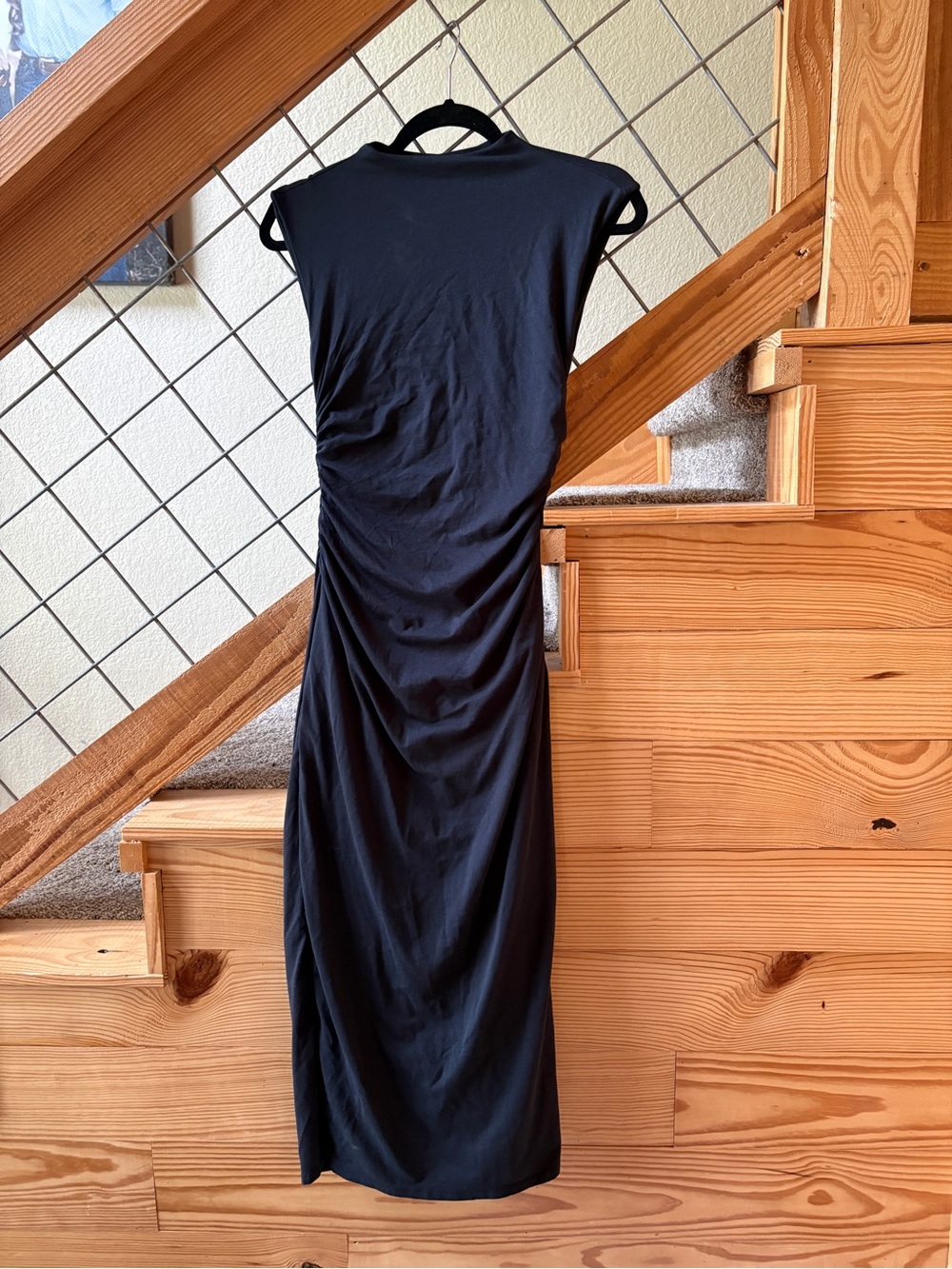 Abercrombie & Fitch Black Sleeveless Ruched Maxi Dress